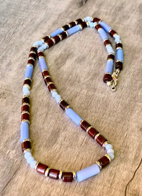 Morgan Handmade Cats Eye, Wood, and Brass 25" Beaded Necklace