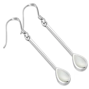 Mother of Pearl Drop Long Silver Earrings