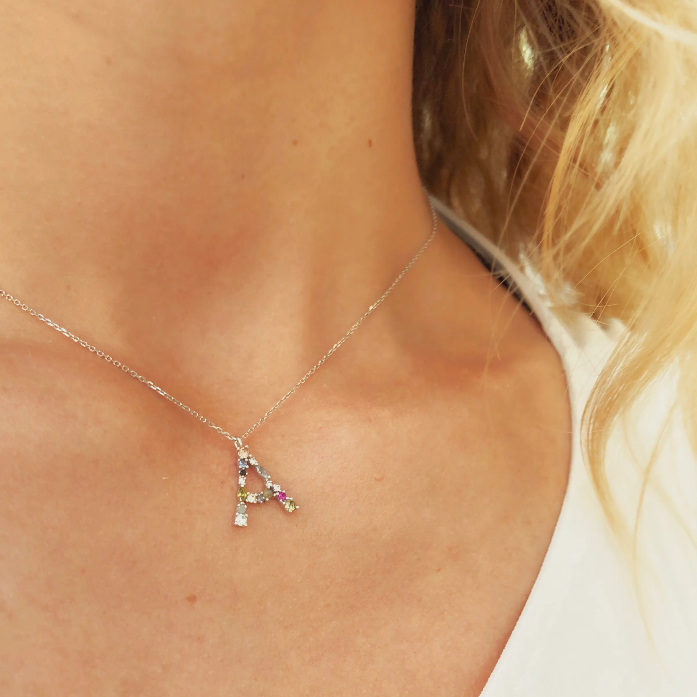 Multi Gemstone Alphabet Necklace