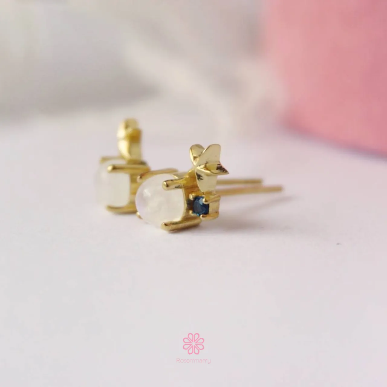 Natural Blue Sapphire Stud Earrings Sterling Silver925 Star design.