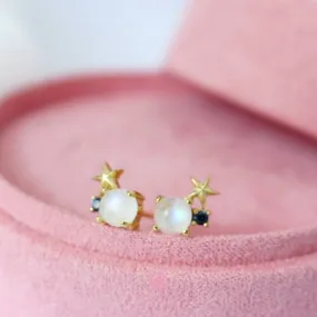 Natural Blue Sapphire Stud Earrings Sterling Silver925 Star design.