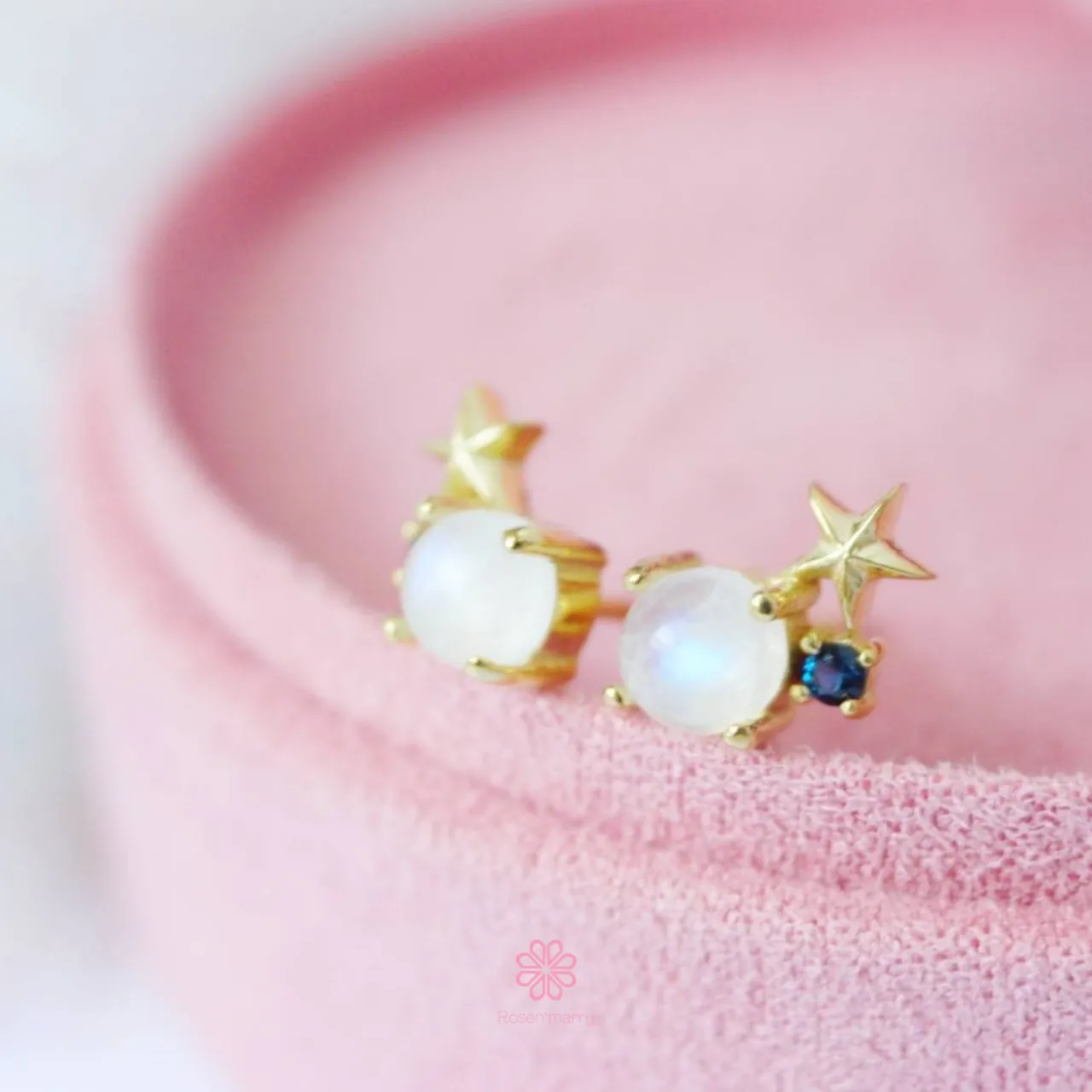 Natural Blue Sapphire Stud Earrings Sterling Silver925 Star design.