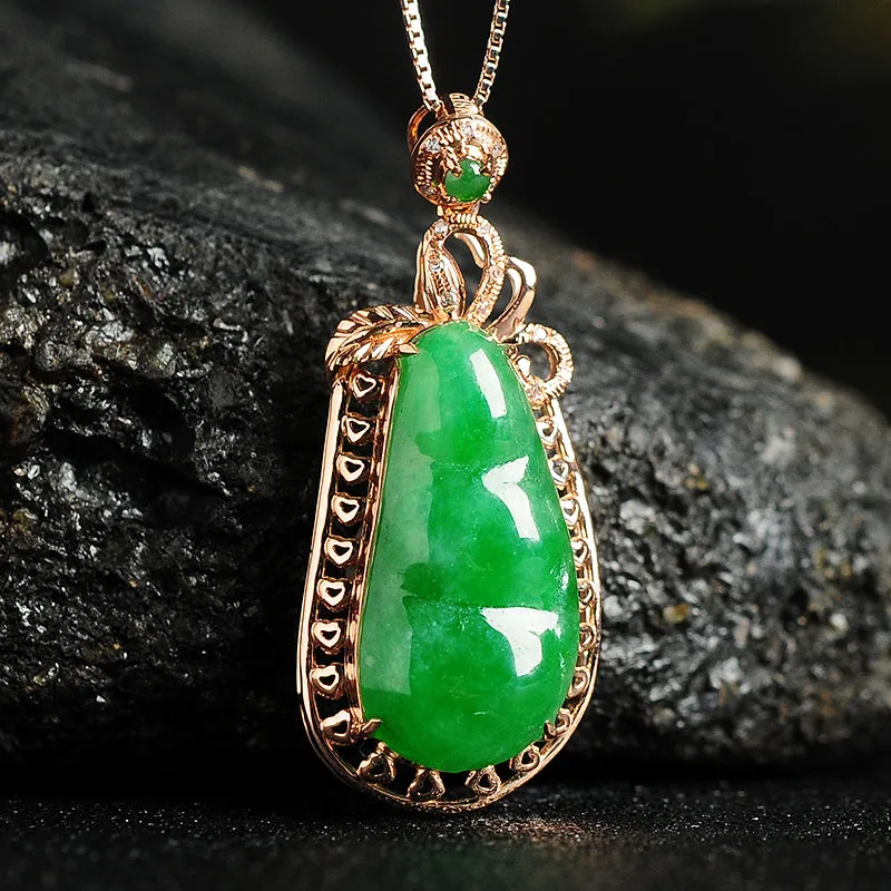 Natural Jade Pendant Jadeite Gold Pendant PT55