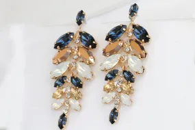 NAVY ROSE GOLD Chandelier Earrings