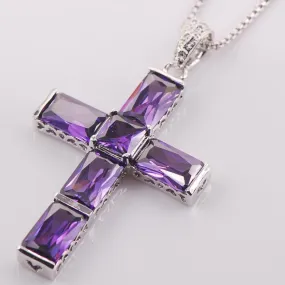 New Purple Amethyst Cross Necklace Pendant