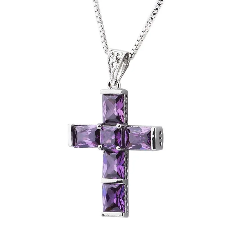 New Purple Amethyst Cross Necklace Pendant
