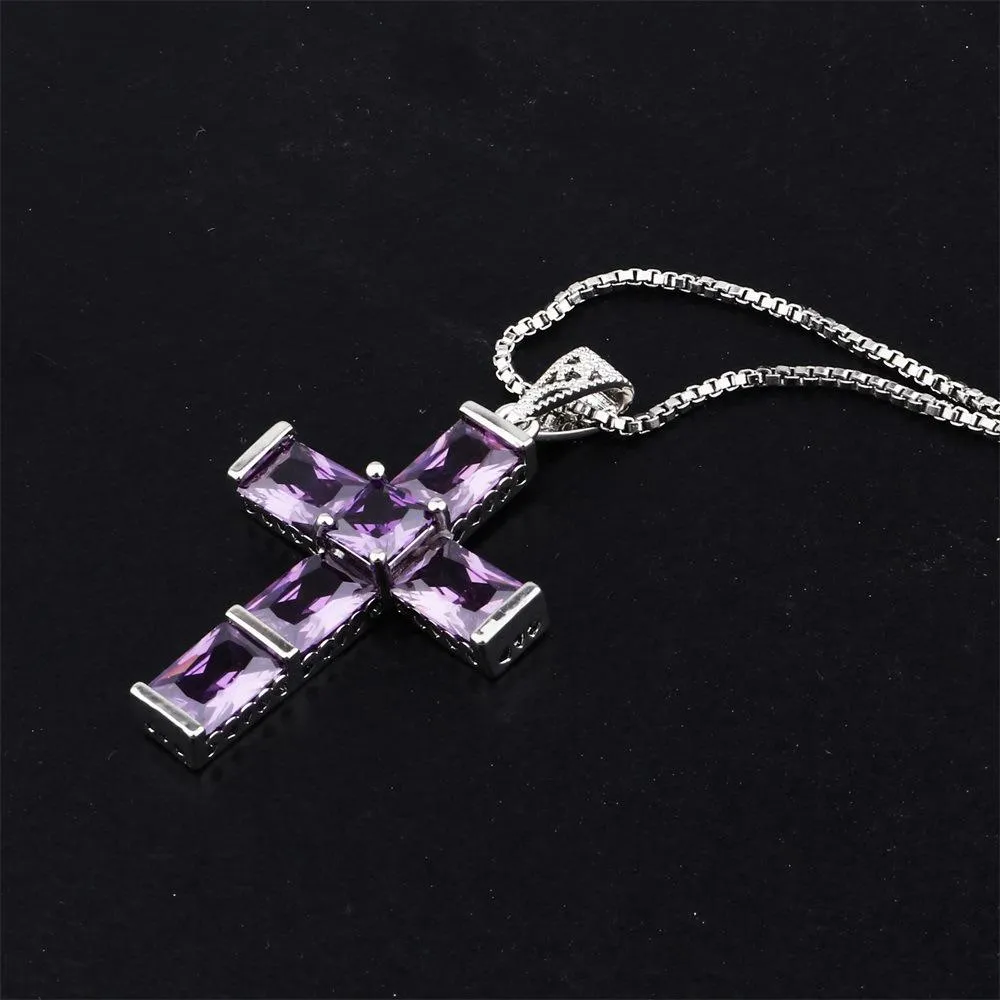 New Purple Amethyst Cross Necklace Pendant