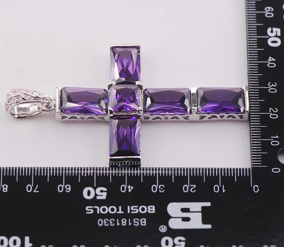 New Purple Amethyst Cross Necklace Pendant