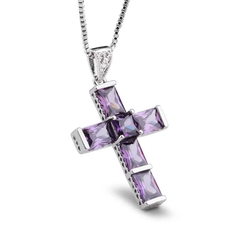 New Purple Amethyst Cross Necklace Pendant