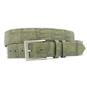 Olive Green Caiman Crocodile Golf Belt w/ Pitch Stitching