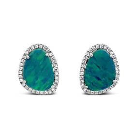 Opal Doublet & Diamond Earrings