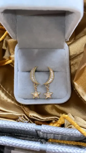 Opal Half Moon Stud Earrings - Gold