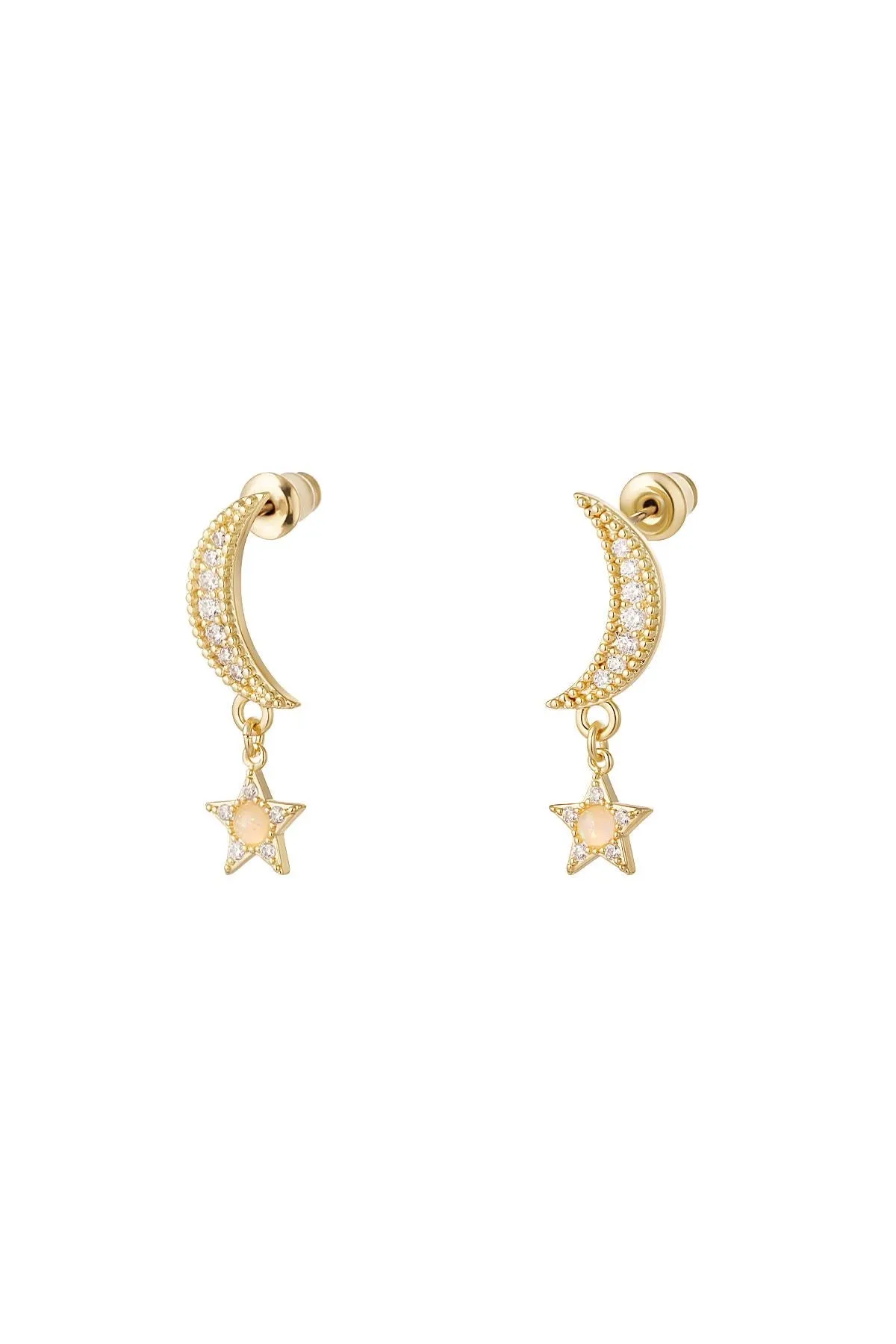 Opal Half Moon Stud Earrings - Gold