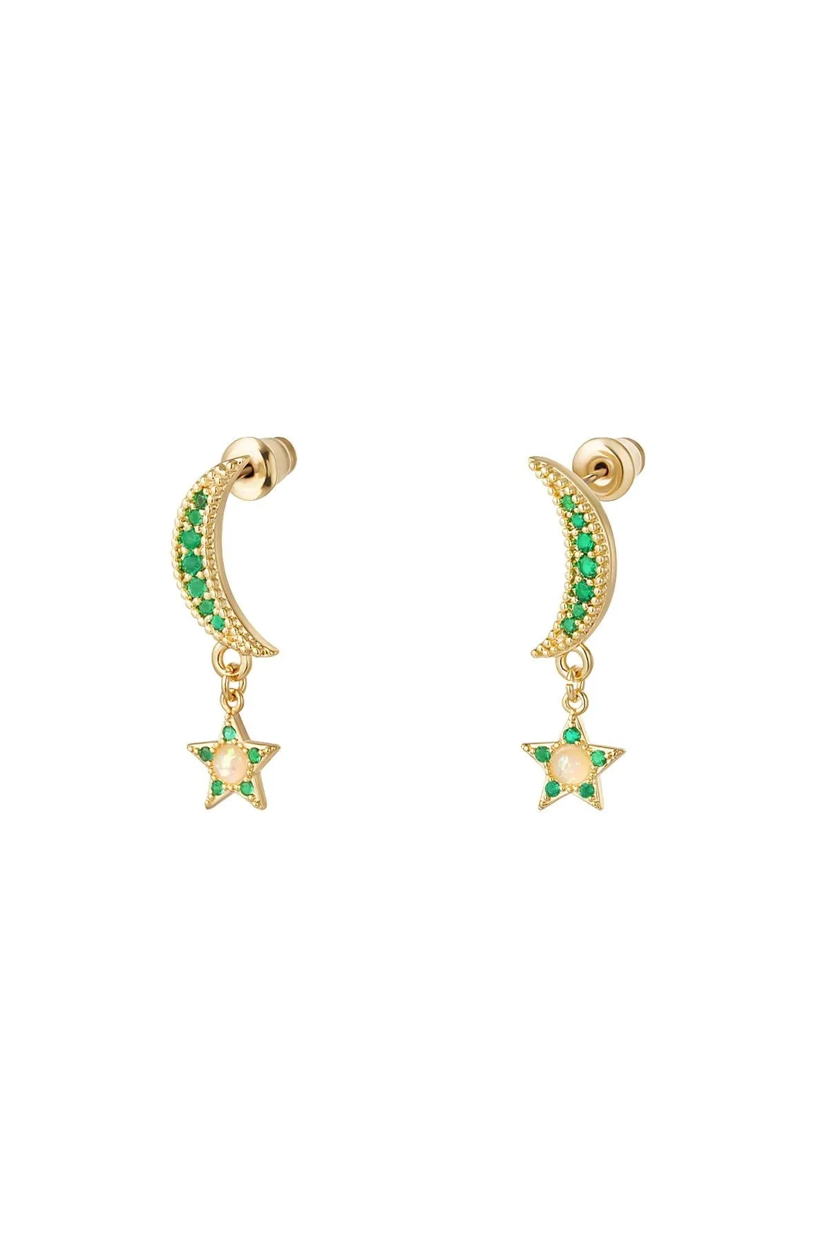 Opal Half Moon Stud Earrings - Gold