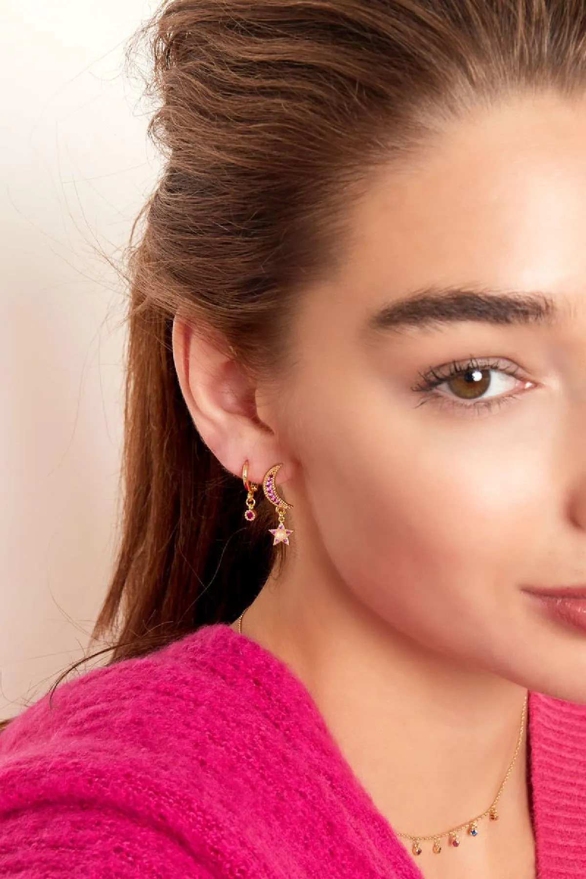 Opal Half Moon Stud Earrings - Gold