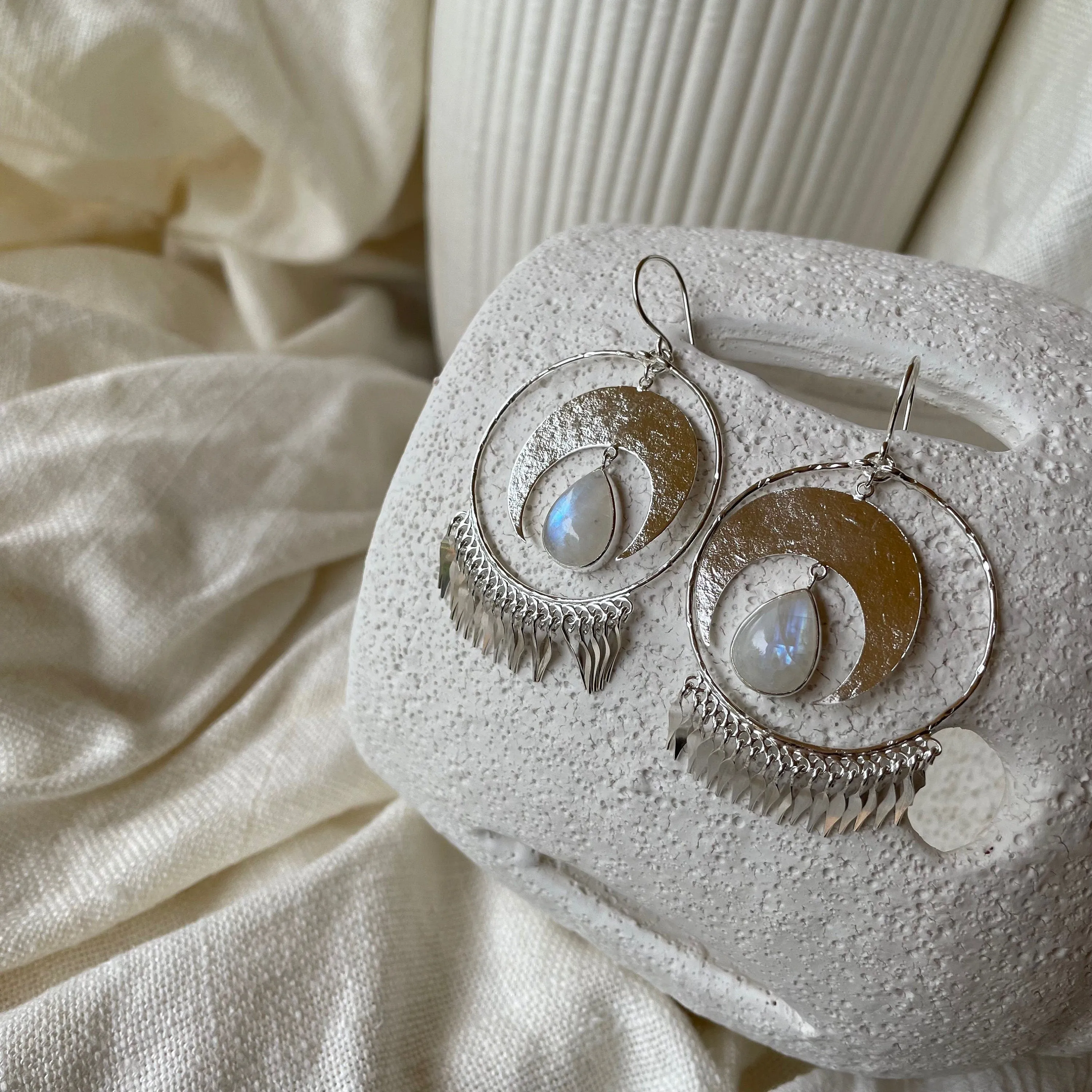 Opia Moon Sterling Silver Rainbow Moonstone Earrings