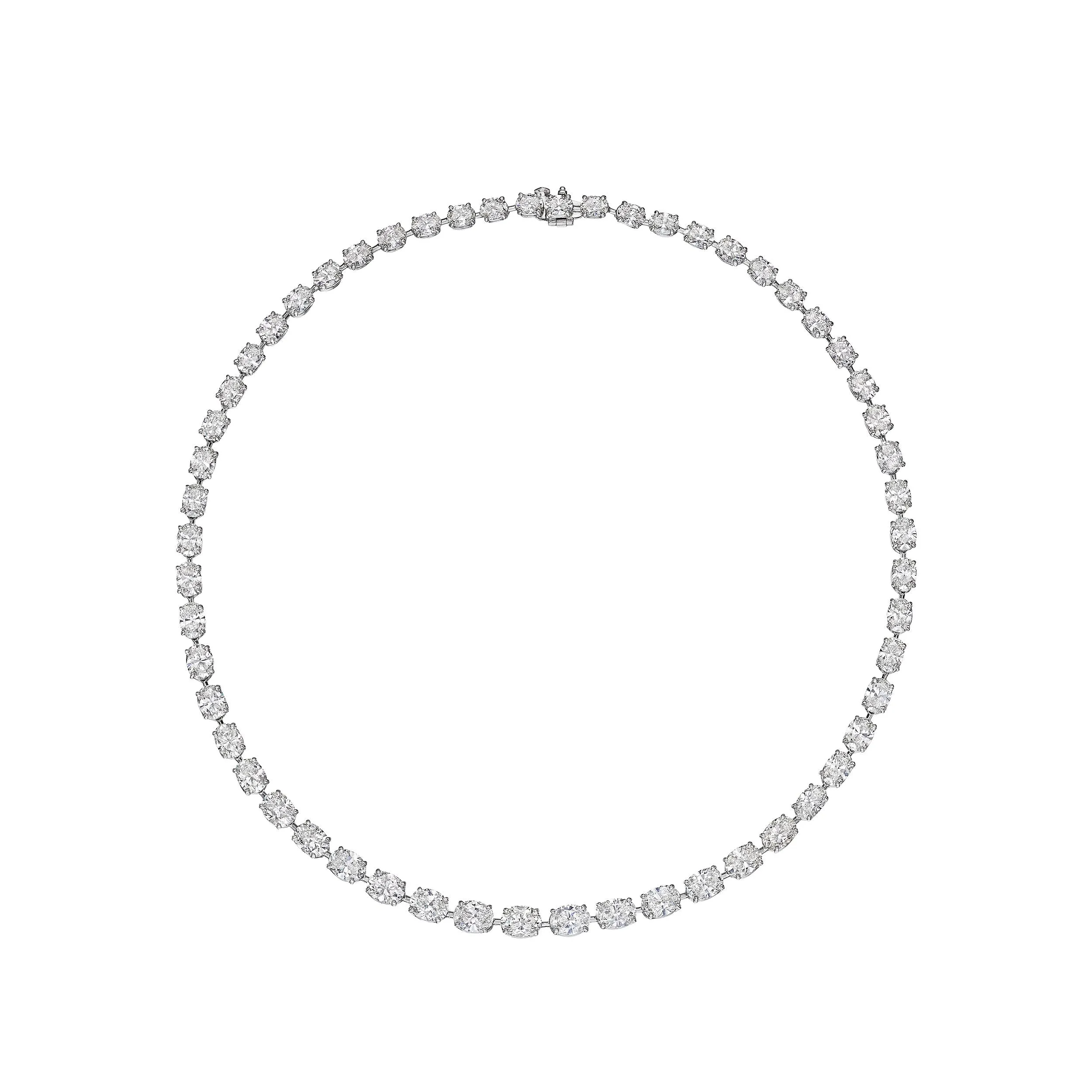 Oval Cut Riviera Diamond Necklace, 28 CT