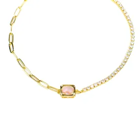 Paper Clip Pink Cz Necklace