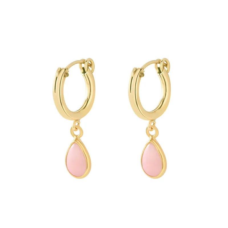 PEAR PINK OPAL HOOP EARRINGS