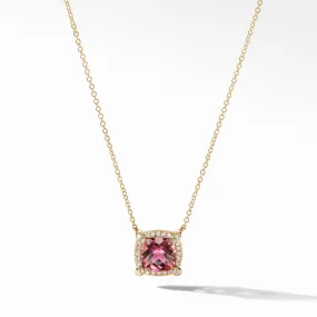 Petite Chatelaine Pave Bezel Pendant Necklace in 18K Yellow Gold with Pink Tourmaline