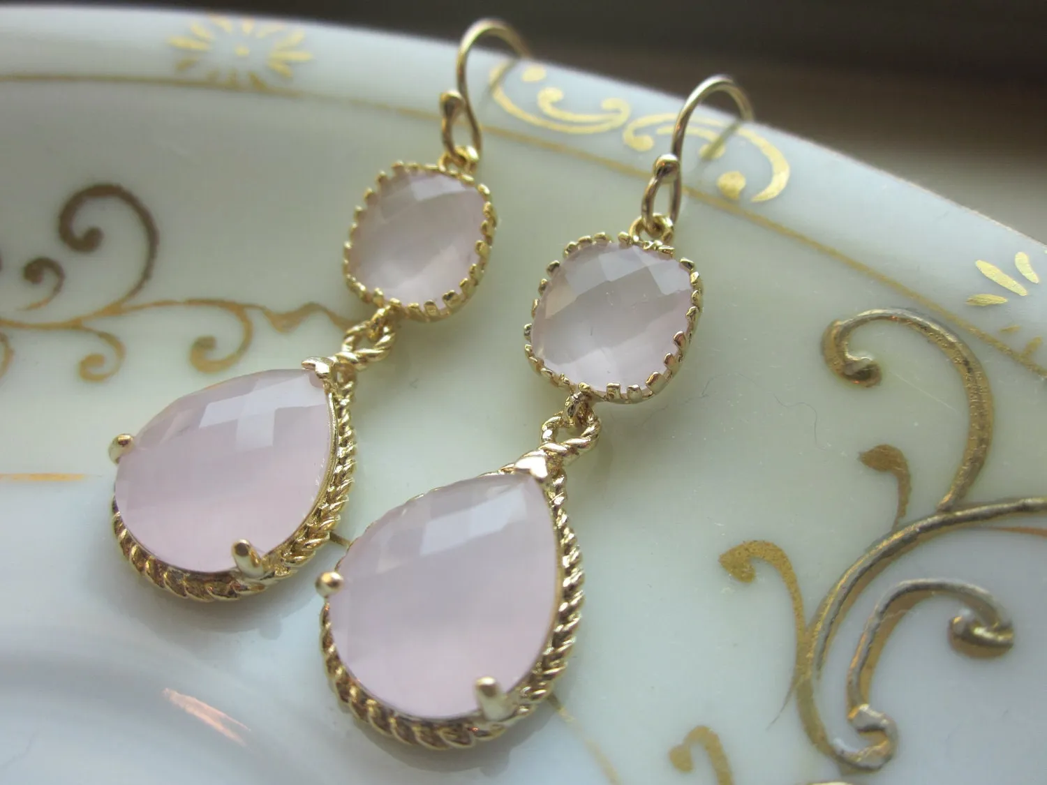 Pink Opal Earrings Gold Pink Earrings Teardrop Glass - 14k Gold Filled Earwires - Bridesmaid Earrings Wedding Earrings