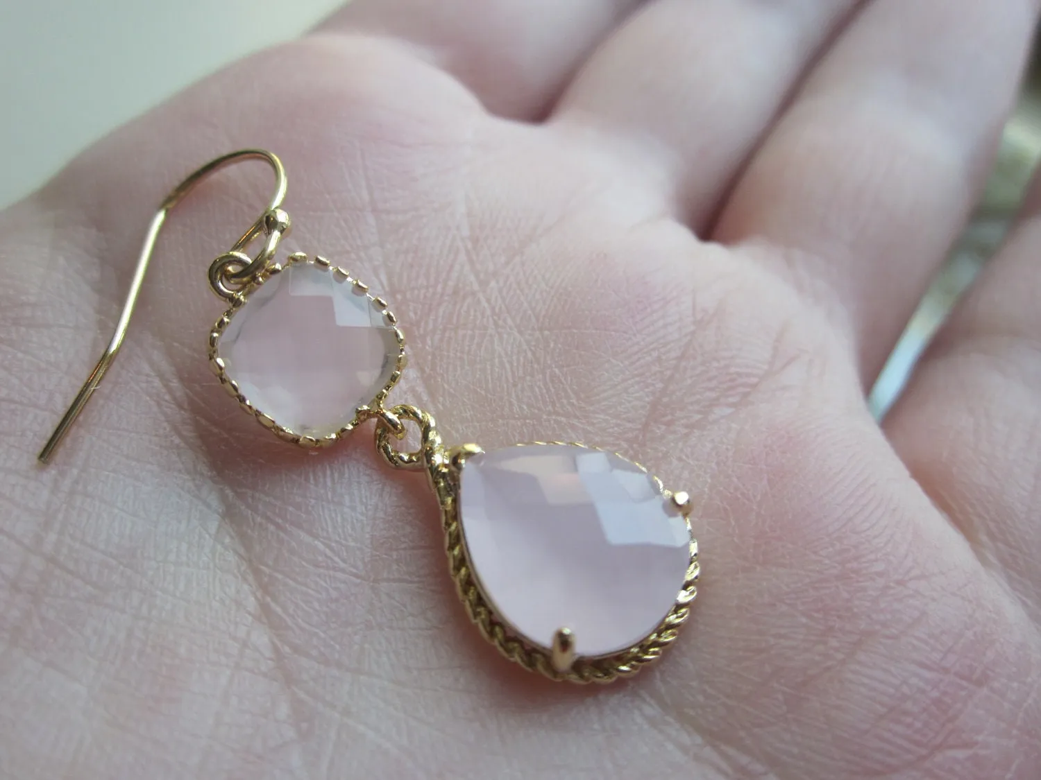 Pink Opal Earrings Gold Pink Earrings Teardrop Glass - 14k Gold Filled Earwires - Bridesmaid Earrings Wedding Earrings