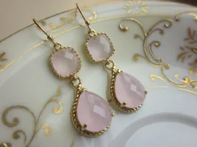 Pink Opal Earrings Gold Pink Earrings Teardrop Glass - 14k Gold Filled Earwires - Bridesmaid Earrings Wedding Earrings