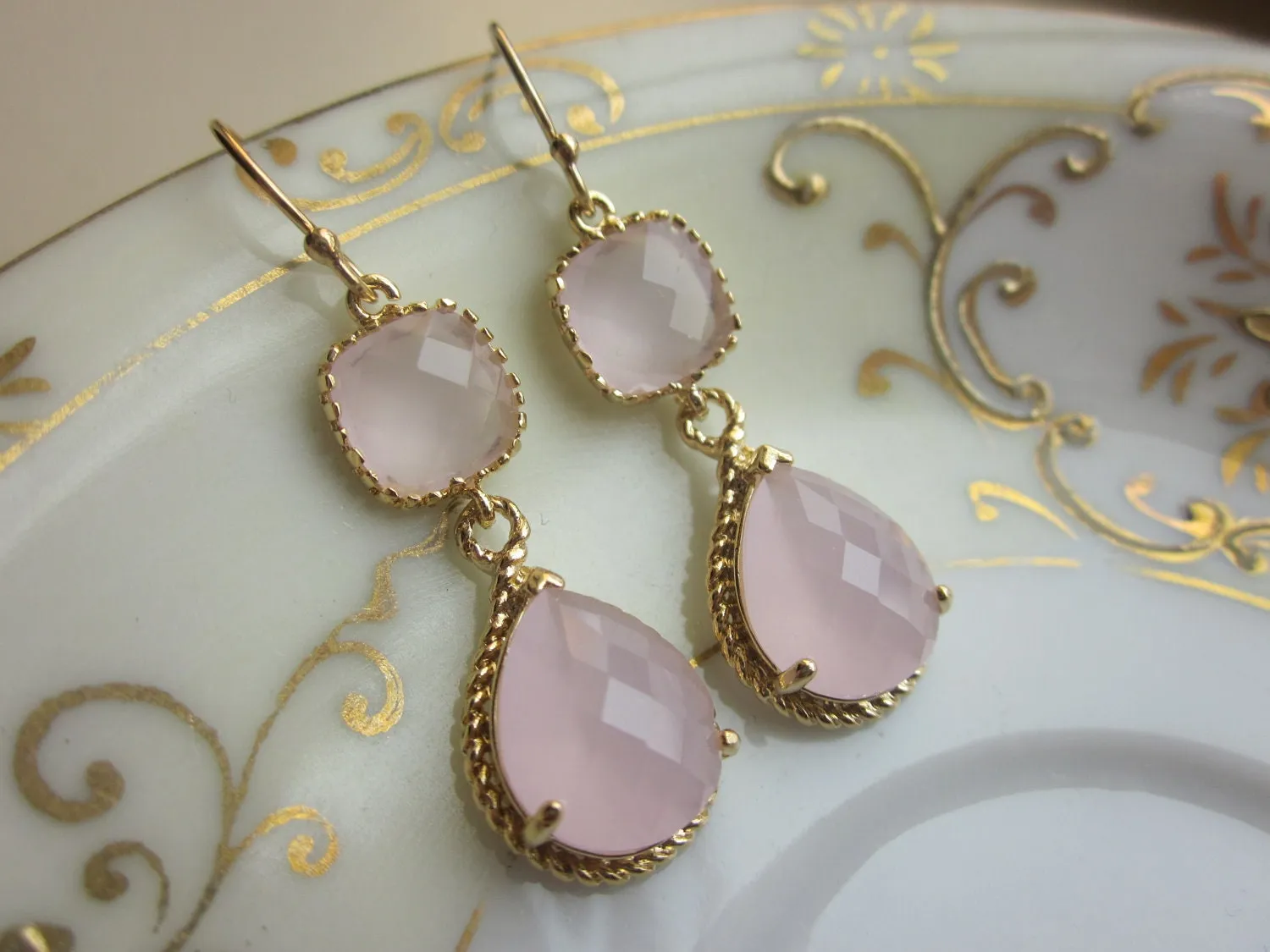 Pink Opal Earrings Gold Pink Earrings Teardrop Glass - 14k Gold Filled Earwires - Bridesmaid Earrings Wedding Earrings