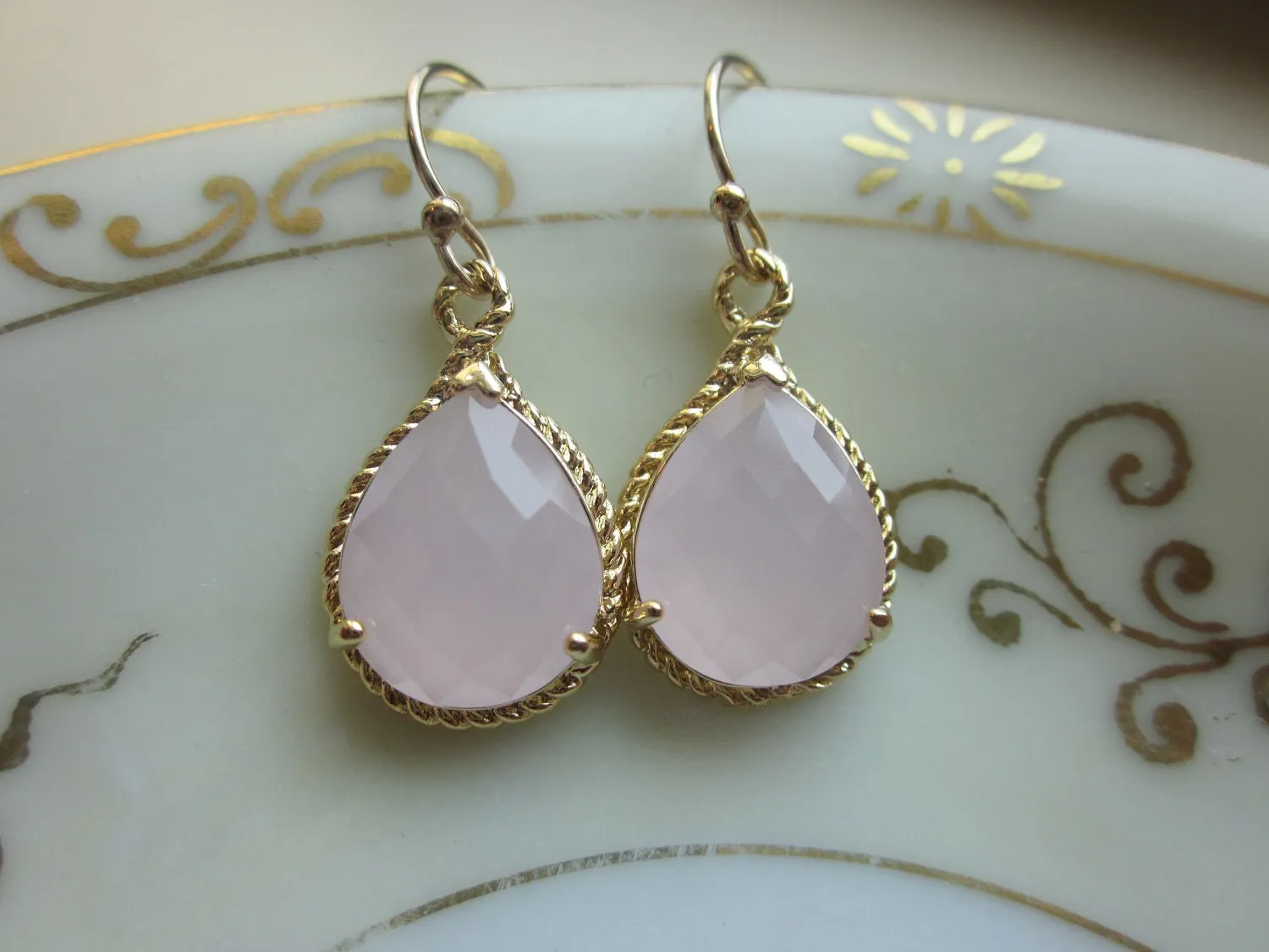 Pink Opal Earrings Gold Pink Teardrop Earrings Bridesmaid Earrings Wedding Earrings Valentines Day Gift