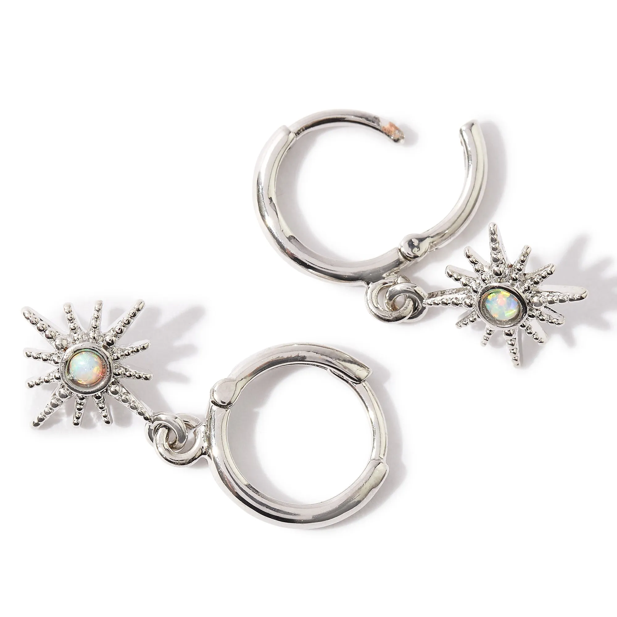 Platinum Plated Opal Starburst Hoops Earring For Women By Accessorize London