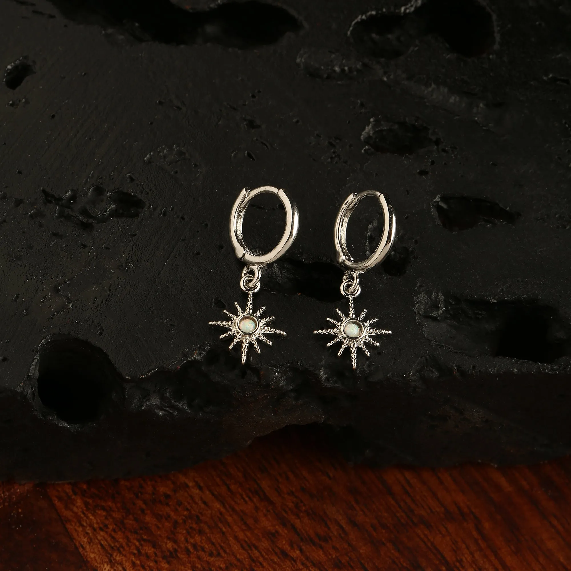 Platinum Plated Opal Starburst Hoops Earring For Women By Accessorize London