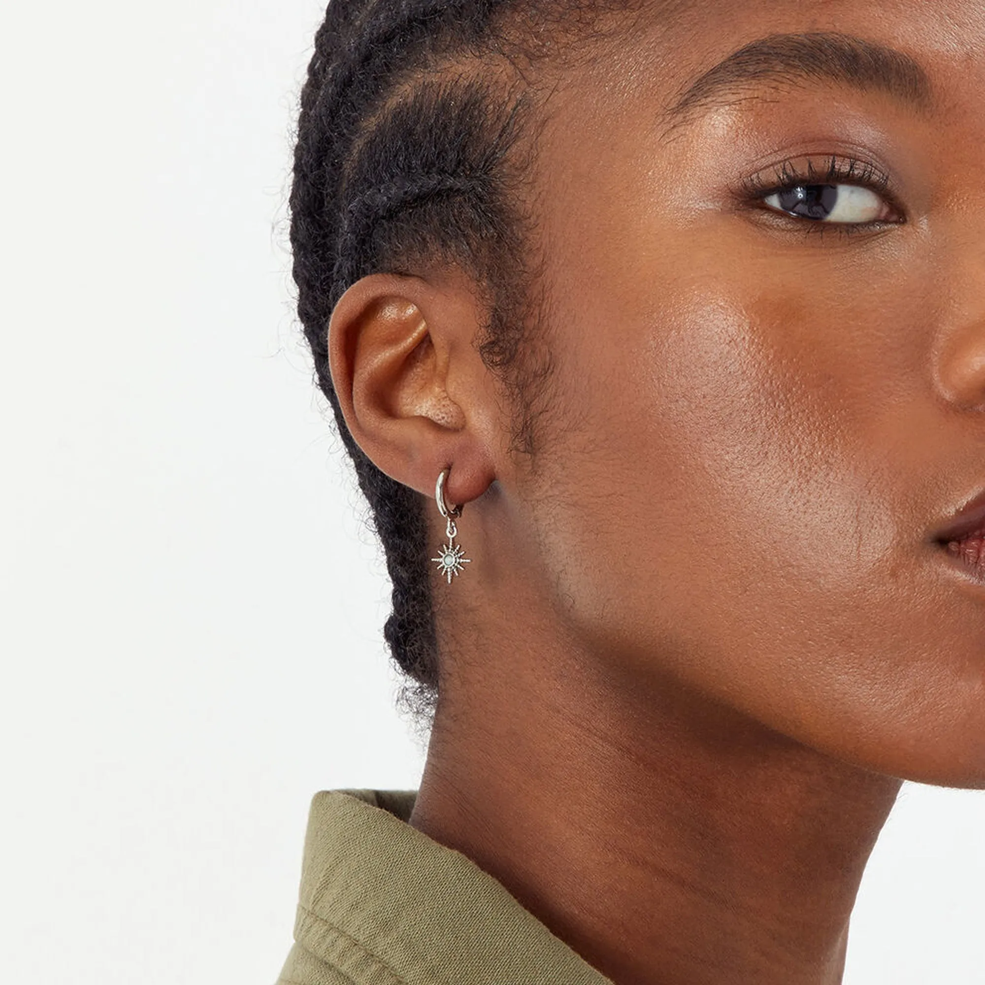 Platinum Plated Opal Starburst Hoops Earring For Women By Accessorize London