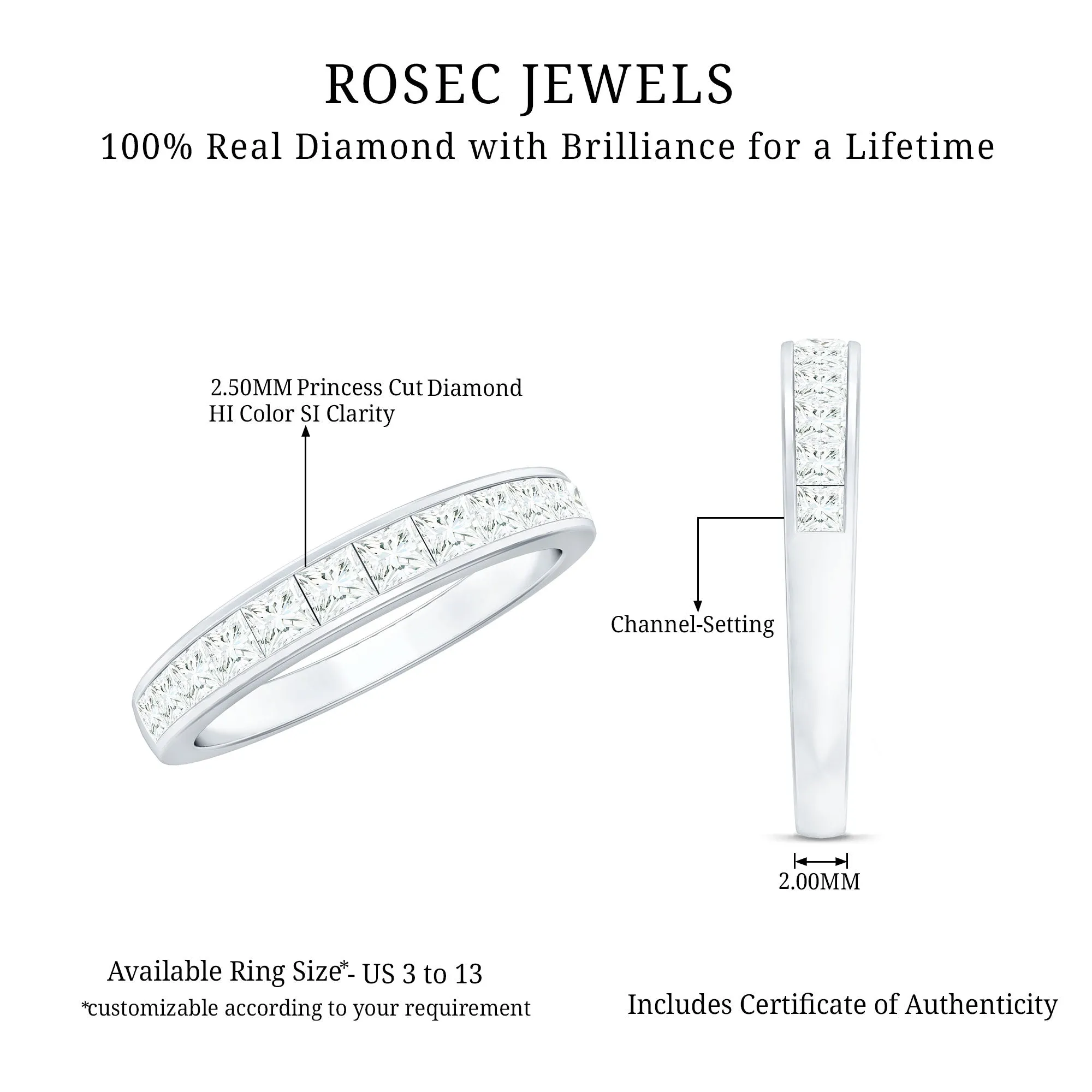 Princess Cut Diamond Semi Eternity Ring in Channel Setting