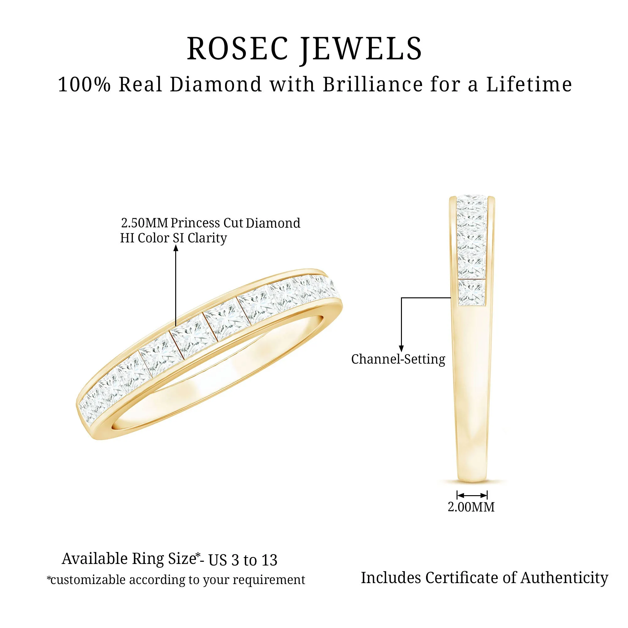 Princess Cut Diamond Semi Eternity Ring in Channel Setting