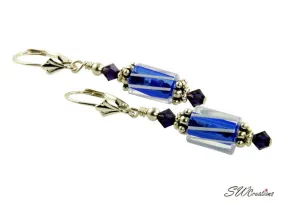 Purple Blue Cane Crystal Earrings