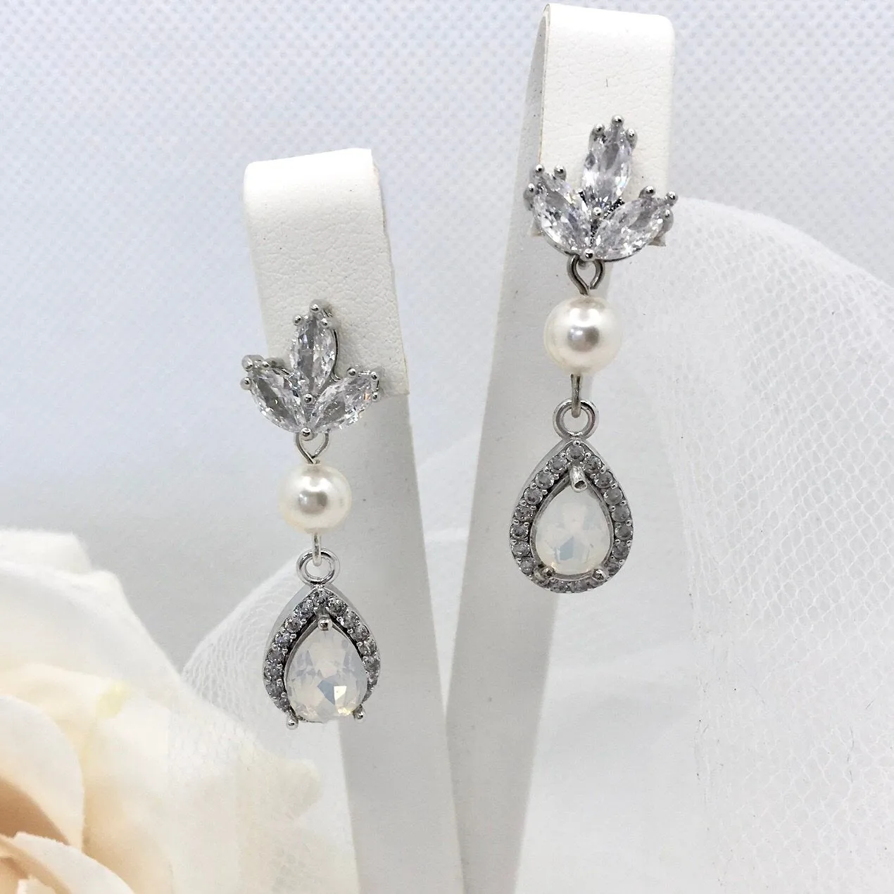 "Keani" - Pearl and Opal Bridal Earrings
