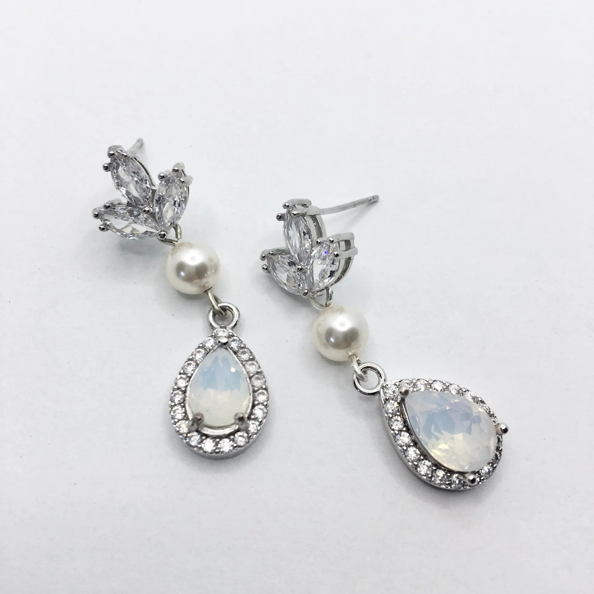 "Keani" - Pearl and Opal Bridal Earrings