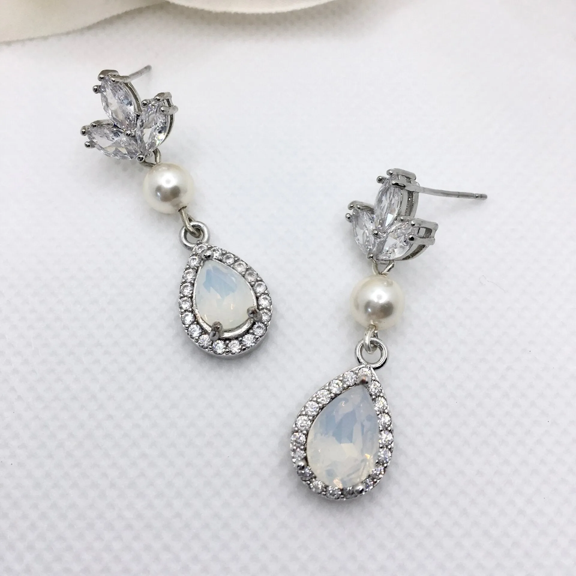"Keani" - Pearl and Opal Bridal Earrings