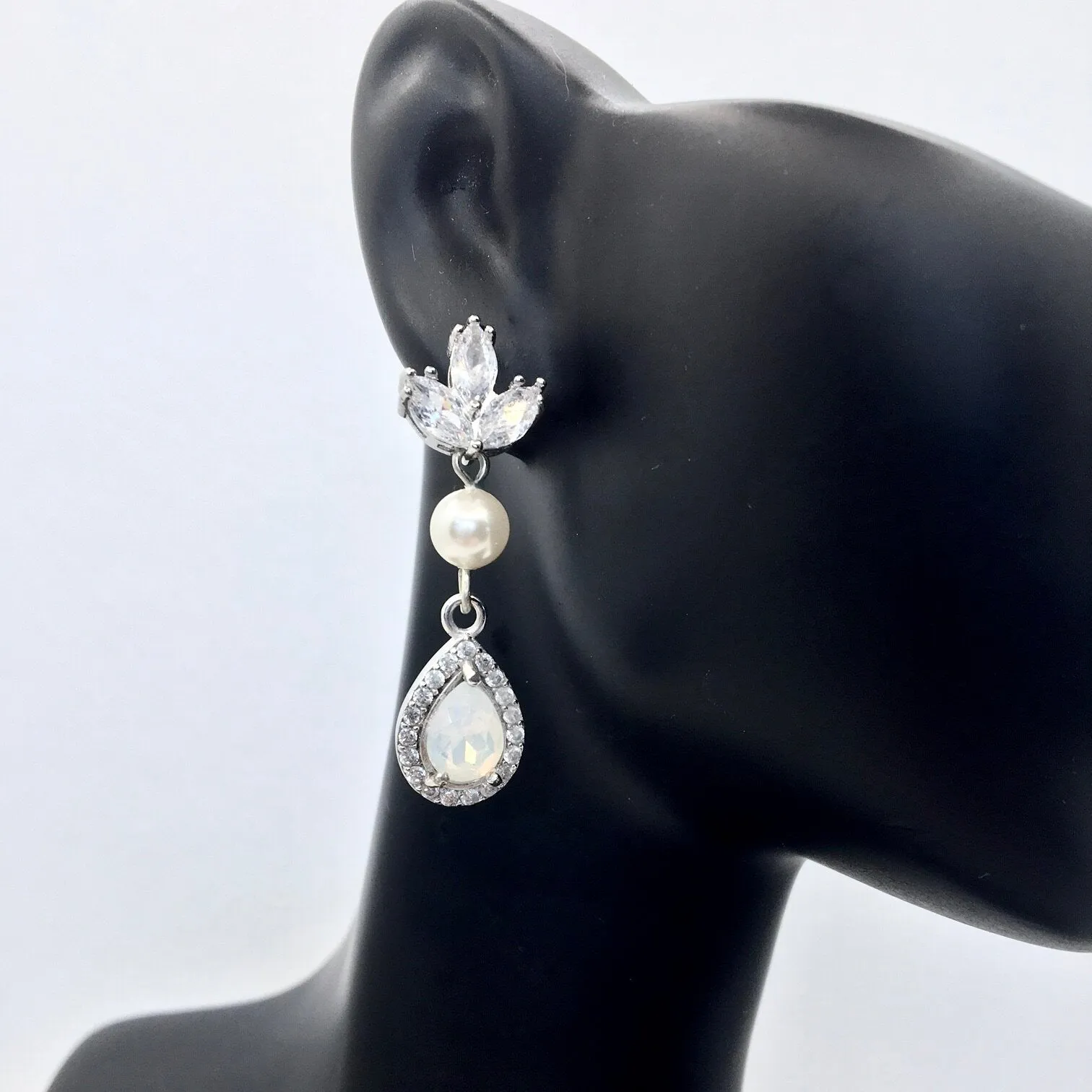 "Keani" - Pearl and Opal Bridal Earrings
