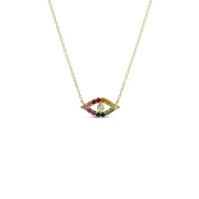 Rainbow Gemstone Evil Eye Necklace