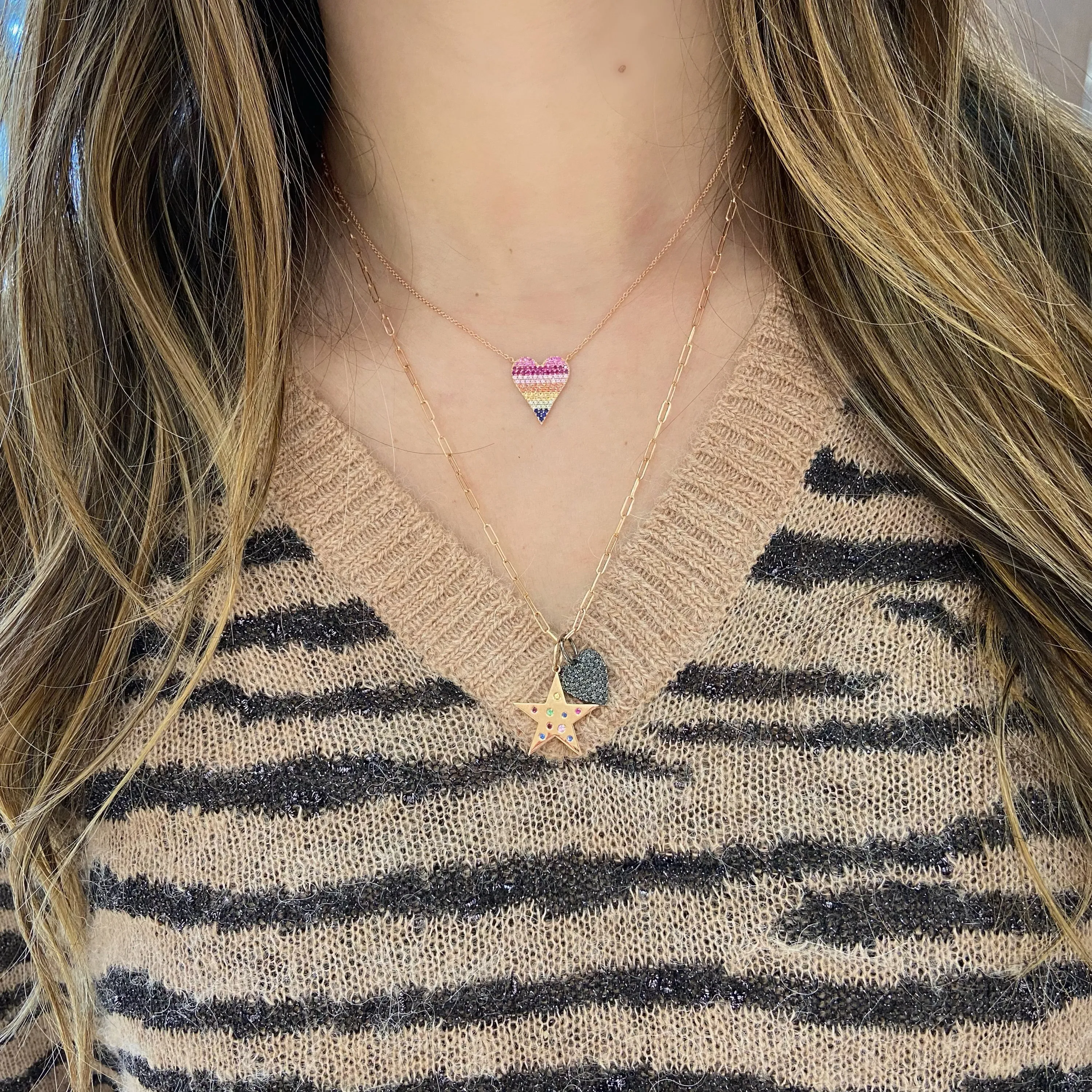 Rainbow Gemstone Heart Pendant Necklace