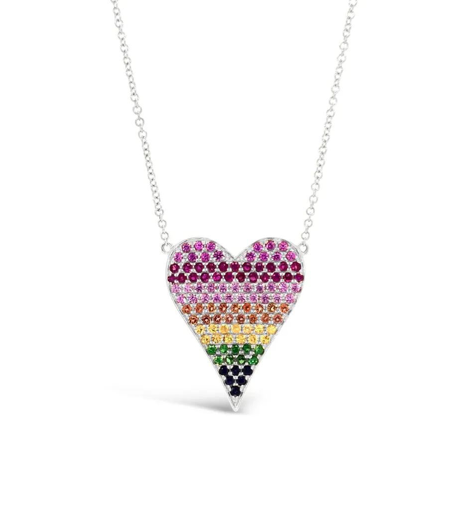 Rainbow Gemstone Heart Pendant Necklace