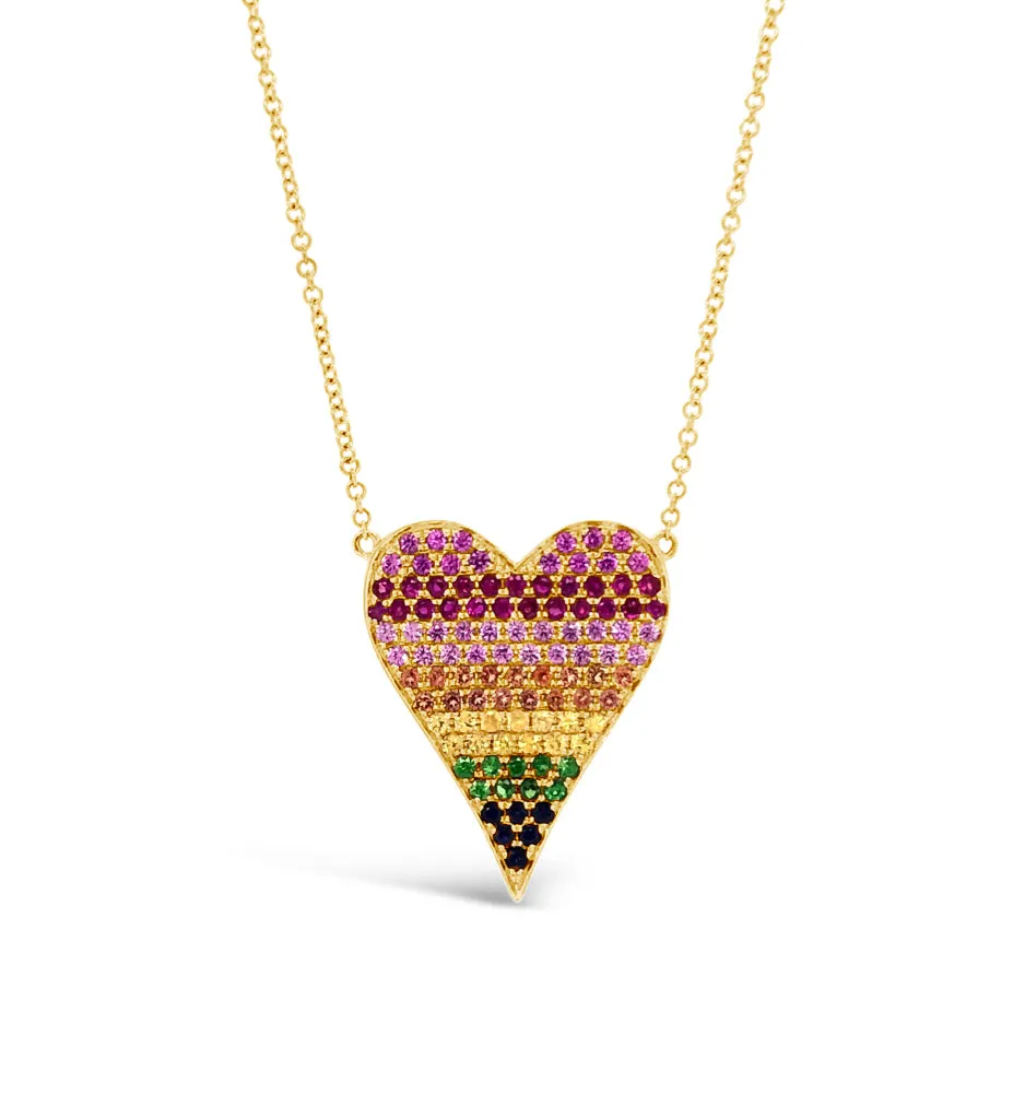 Rainbow Gemstone Heart Pendant Necklace