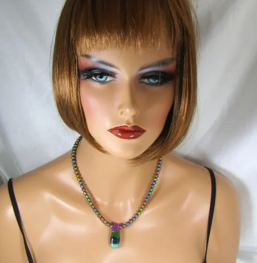 Rainbow Gemstone Necklace with Fair Trade Kazuri Pendant