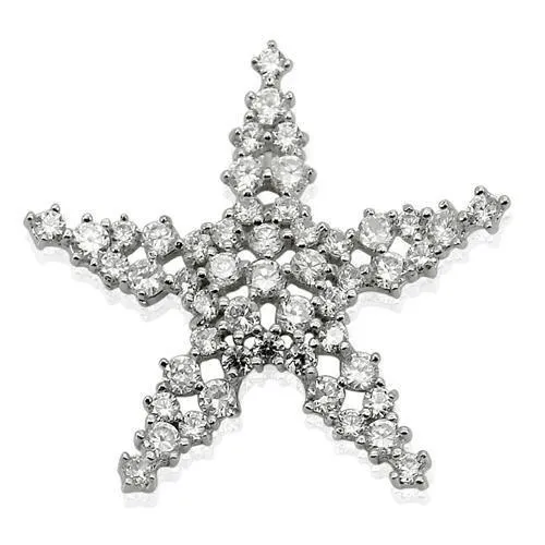 Rhodium 925 Sterling Silver Pendant with AAA Grade CZ in Clear for Women Clear Stone Color Style LOS235