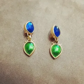 Rima Ariss Green Blue Foil Glass Clip On Drop earrings