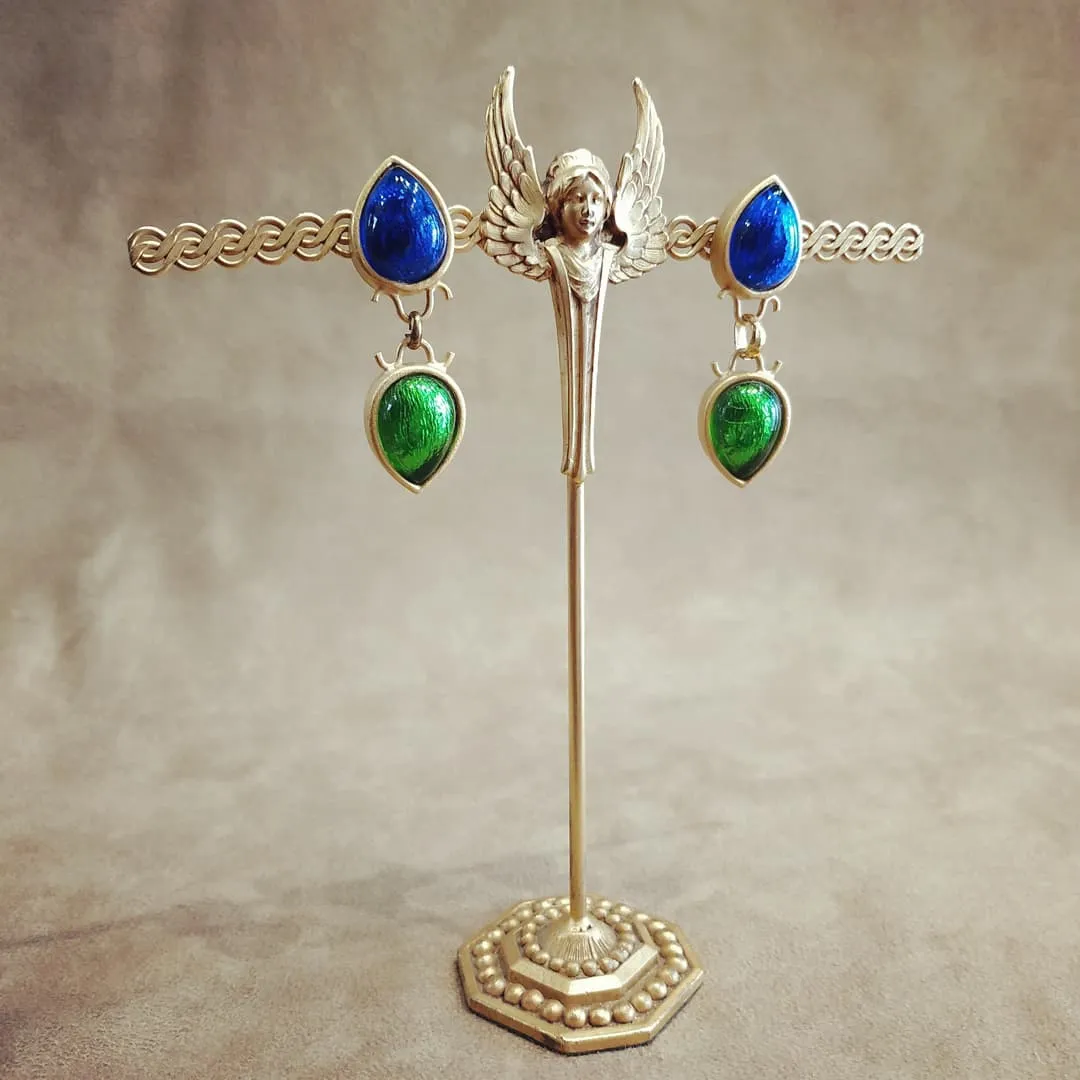 Rima Ariss Green Blue Foil Glass Clip On Drop earrings