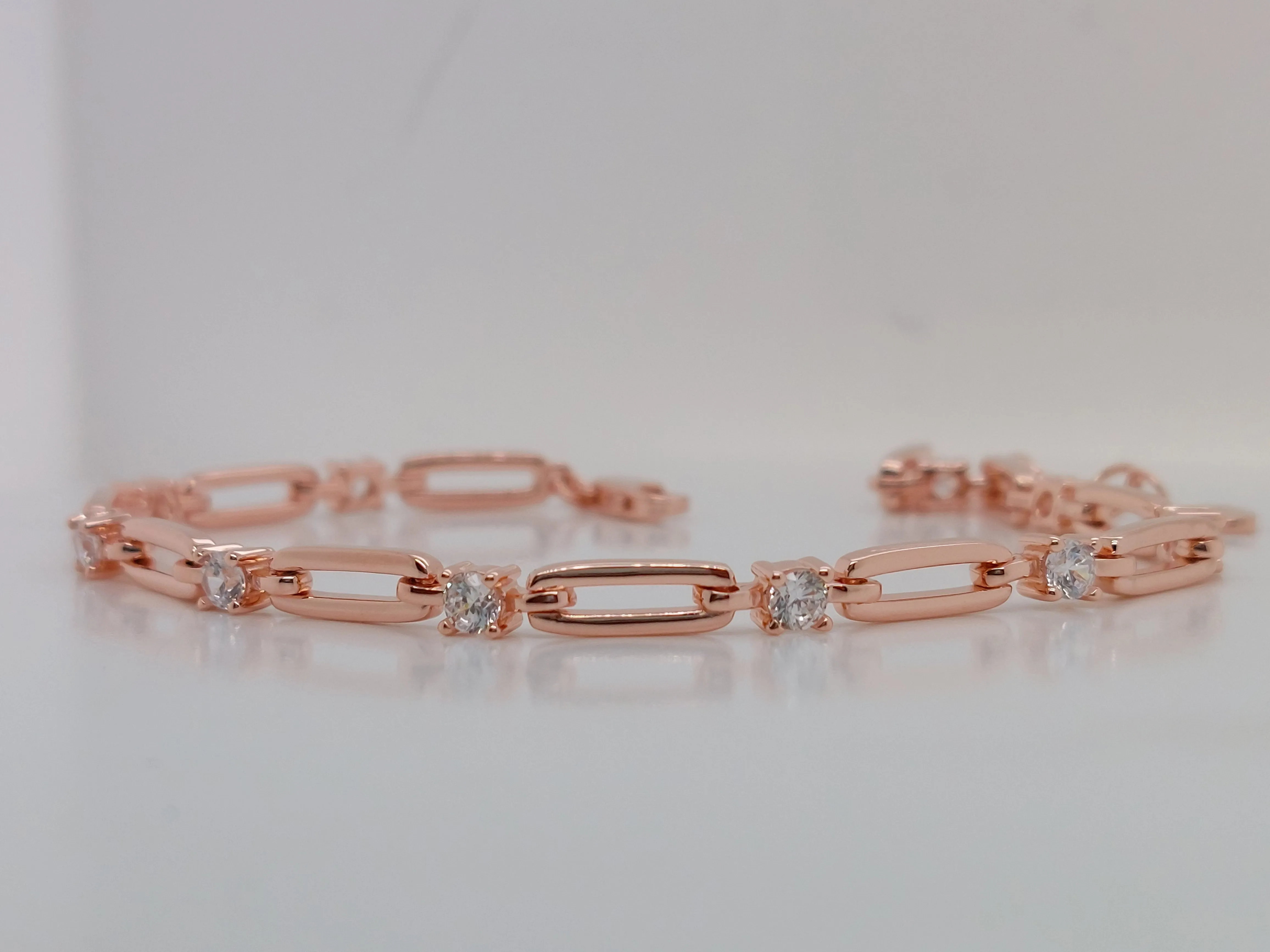 Rose Oval Open Link CZ Bracelet