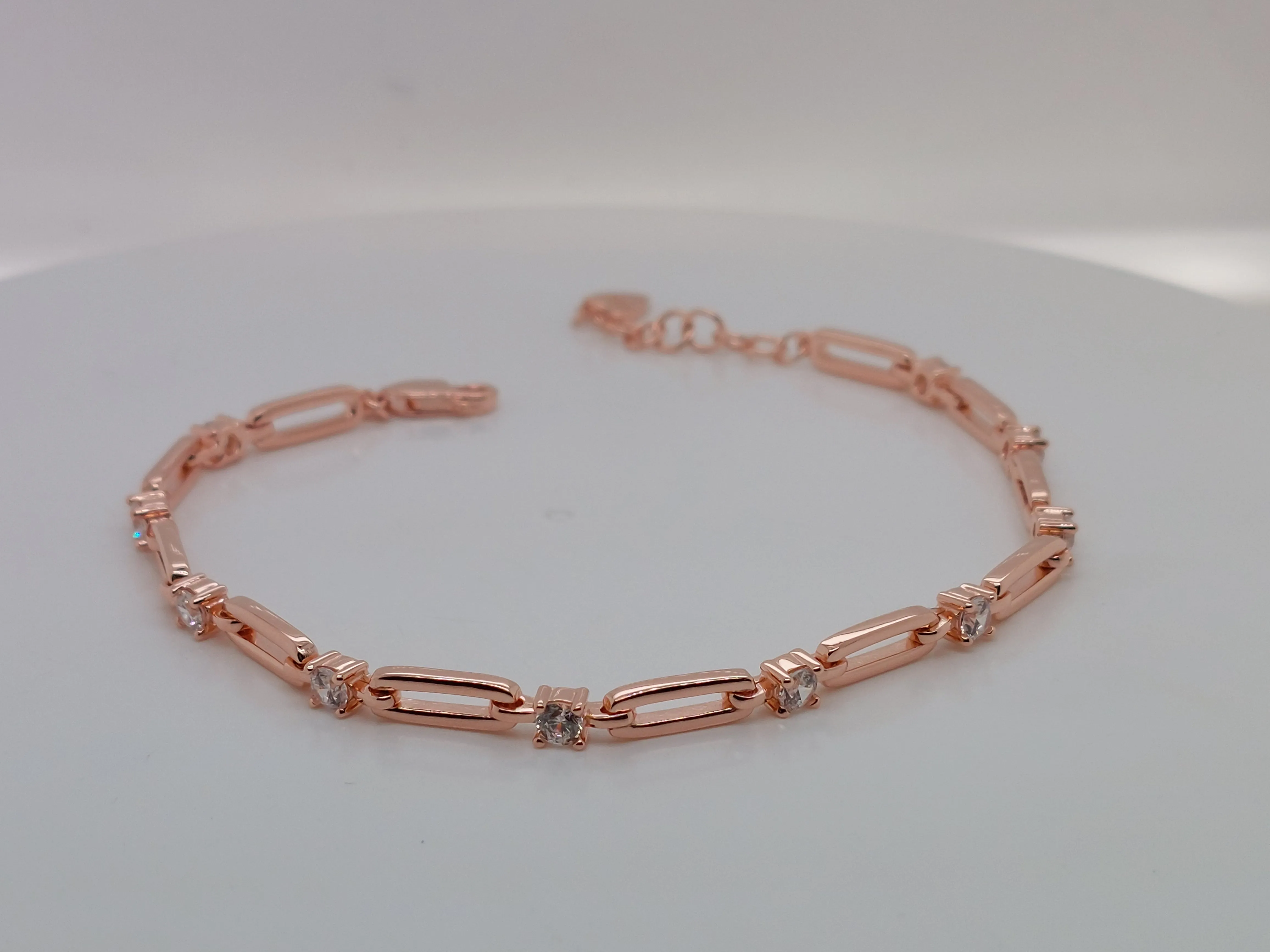 Rose Oval Open Link CZ Bracelet