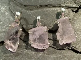 Rough Kunzite, Sterling Silver Small Pendant